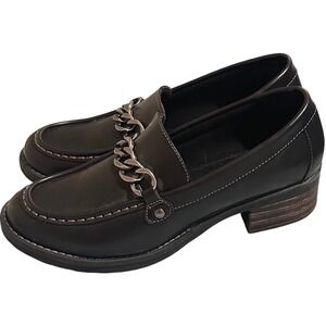 Eastland Nora Black Chain Loafers Womens 10M Lug Sole Block Heel Shoes Chunky